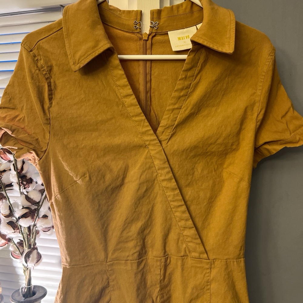 Maeve Faux-Wrap Short-Sleeve Culotte Jumpsuit Wide Leg Brown Anthropologie Sz 10